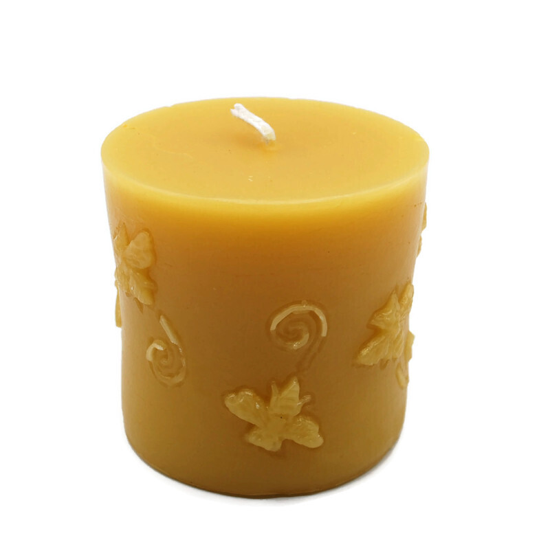 Pure Beeswax Embossed Bee Design Pillar