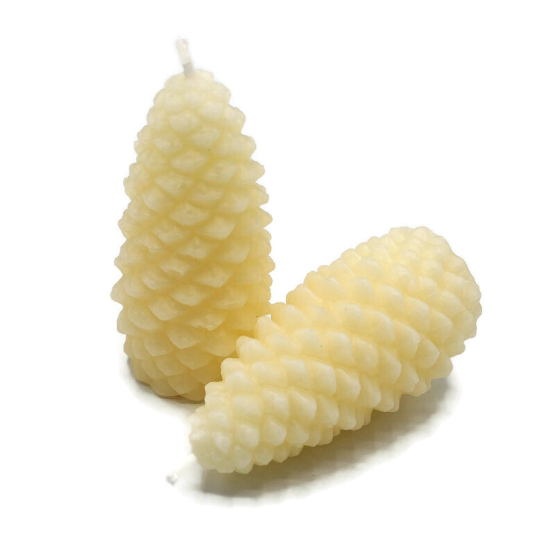Beeswax Candles Pinecone Pine Cone Made in Oregon Set/2 in WHITE