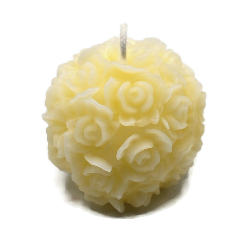 Beeswax Candle Hand Sculpted Rose Ball Sphere Candle in WHITE Beeswax