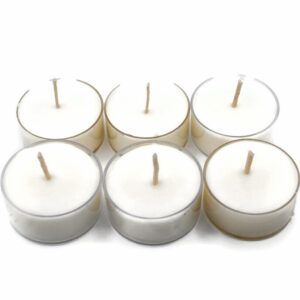 Beeswax Tealights Tea Lights set/6 with Clear Holders in WHITE