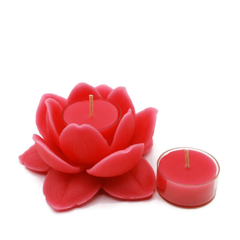 Pure Beeswax Lotus Flower Candle Holder with 2 Tealights Infinitely Reuseable in Pink