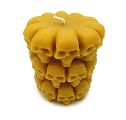 Pure Beeswax Candle Embellished Skull Pillar