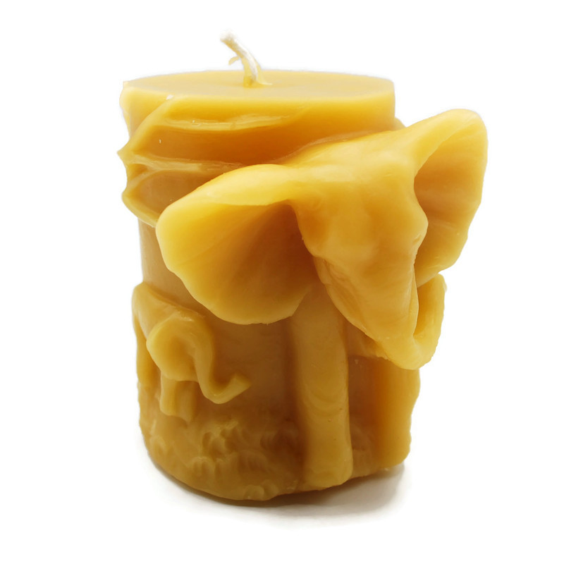 Beeswax Candle Elephant and Baby Shaped Molded Pillar