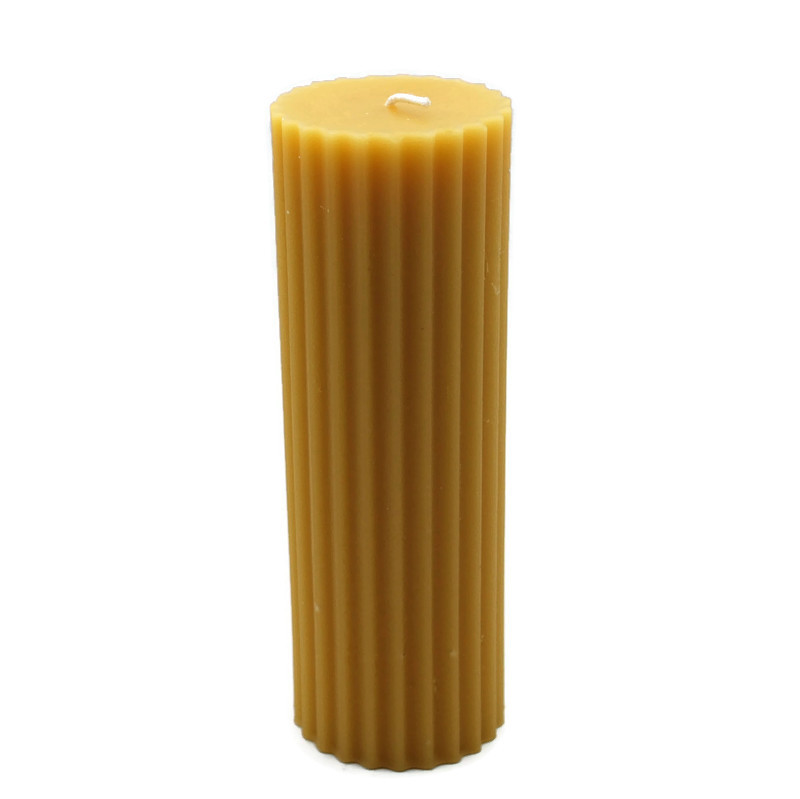 Beeswax Candle Fluted Pillar 2" X 6.25" Tall Natural Gold Color