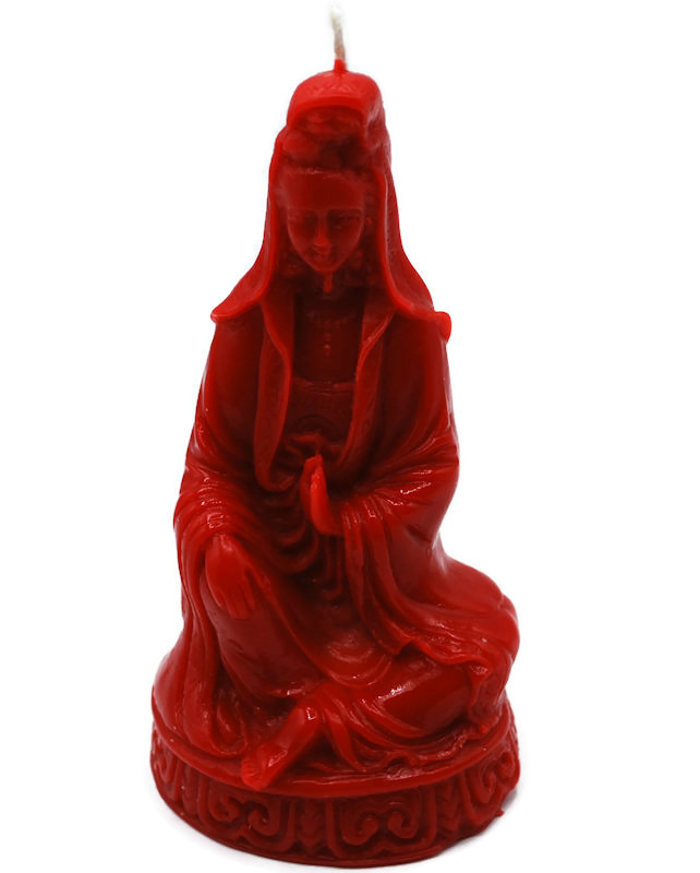Beeswax Candle Quan Yin Buddhist Boddhisattva Shaped Candle in RED