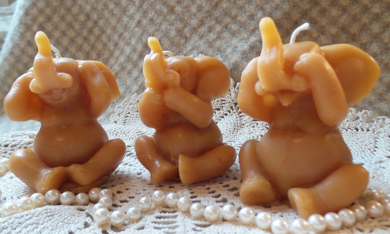 Beeswax Candle Shaped Hear/See /Speak No Evil Elephant Candles Set/3