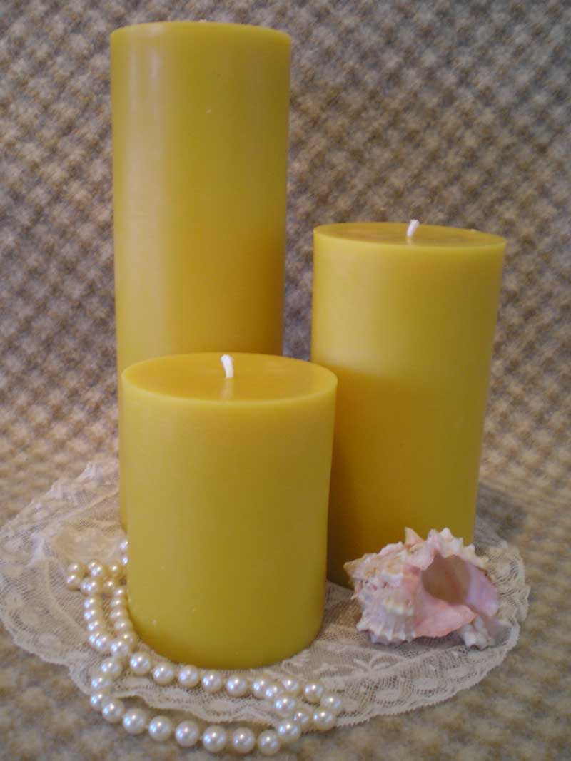 Pure Beeswax Plain Pillar Candle Natural Gold Color 6 inches tall