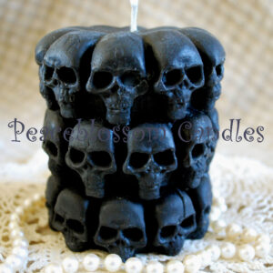 Pure Beeswax Embellished Skull Pillar Candle in BLACK