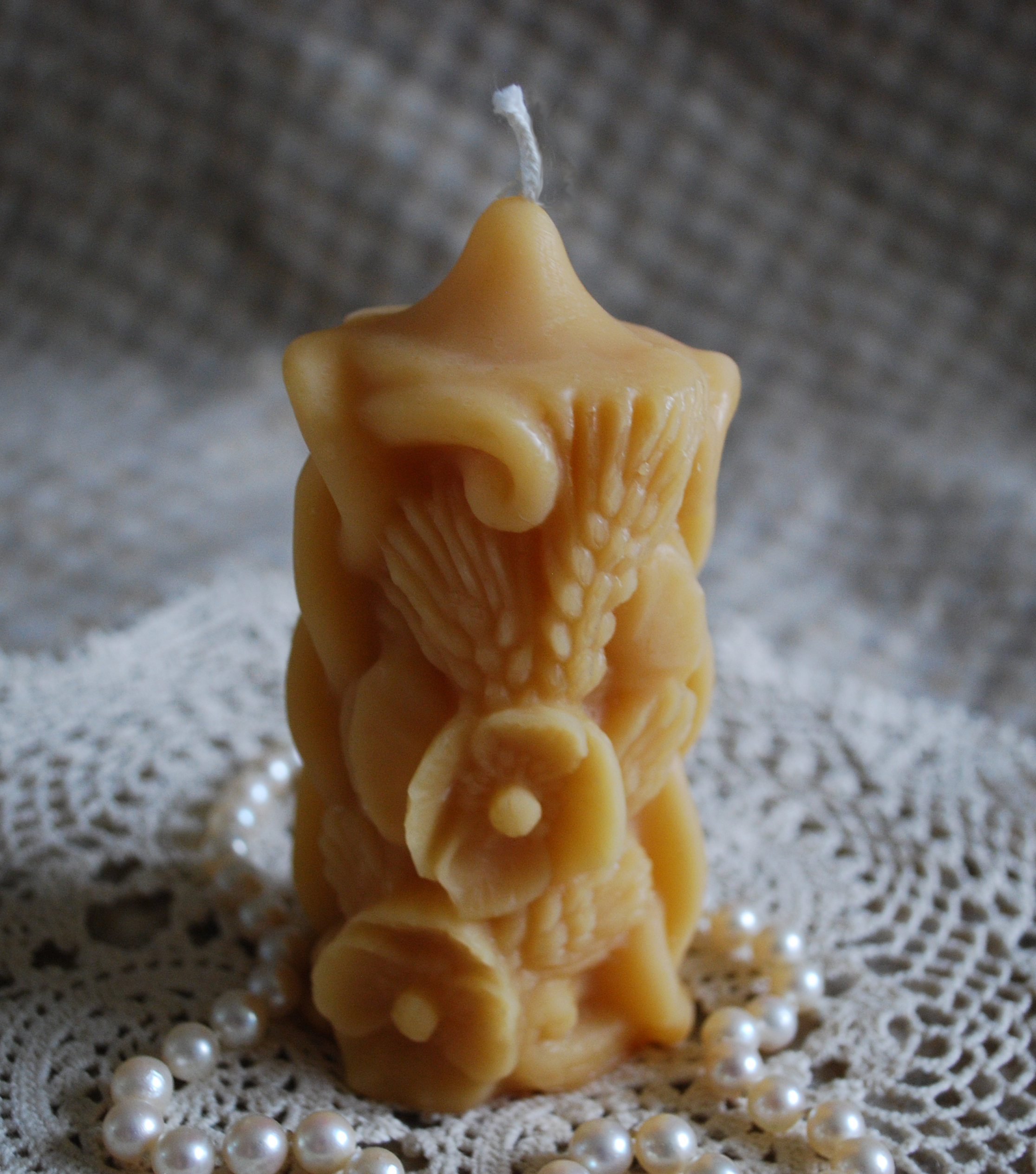 Beeswax Candle Small Carved German Pillar