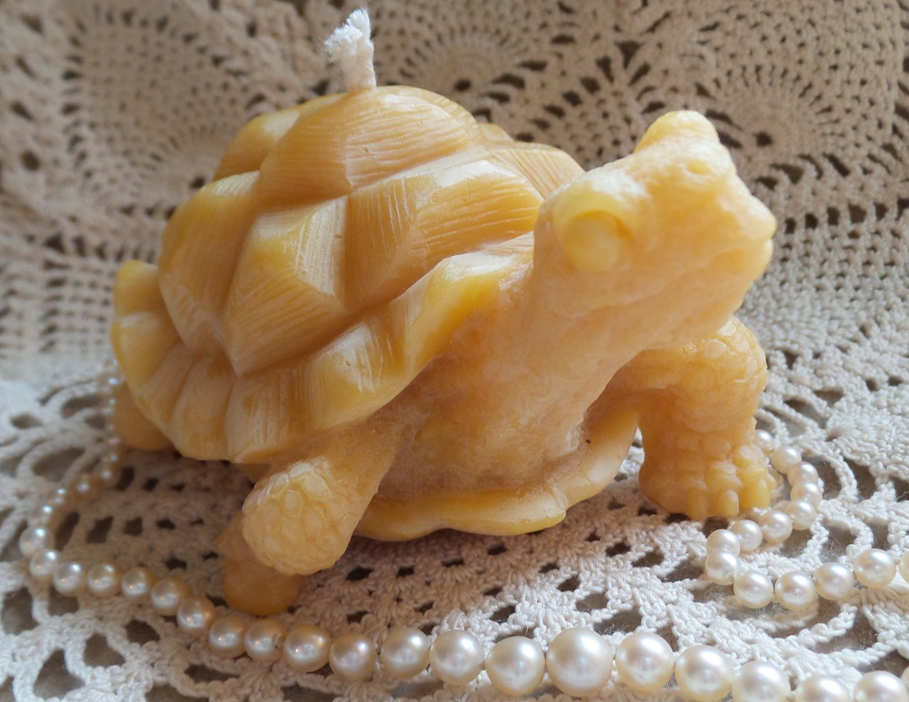 Beeswax Candle Lifelike Turtle Tortoise Natural Gold Color