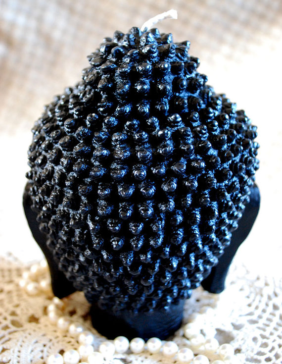 Beeswax Candle BIG Buddha Head Sadhana Meditation Contemplation Altar Candle in BLACK - Image 4