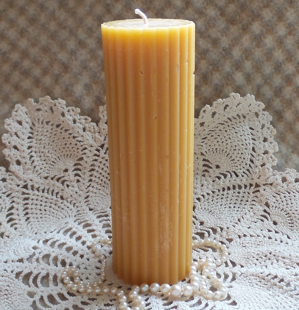 Beeswax Candle Fluted Pillar 2" X 6.25" Tall Natural Gold Color - Image 3