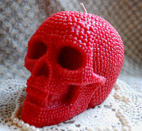 Beeswax Candle BIG Skull Shaped Candle in Red