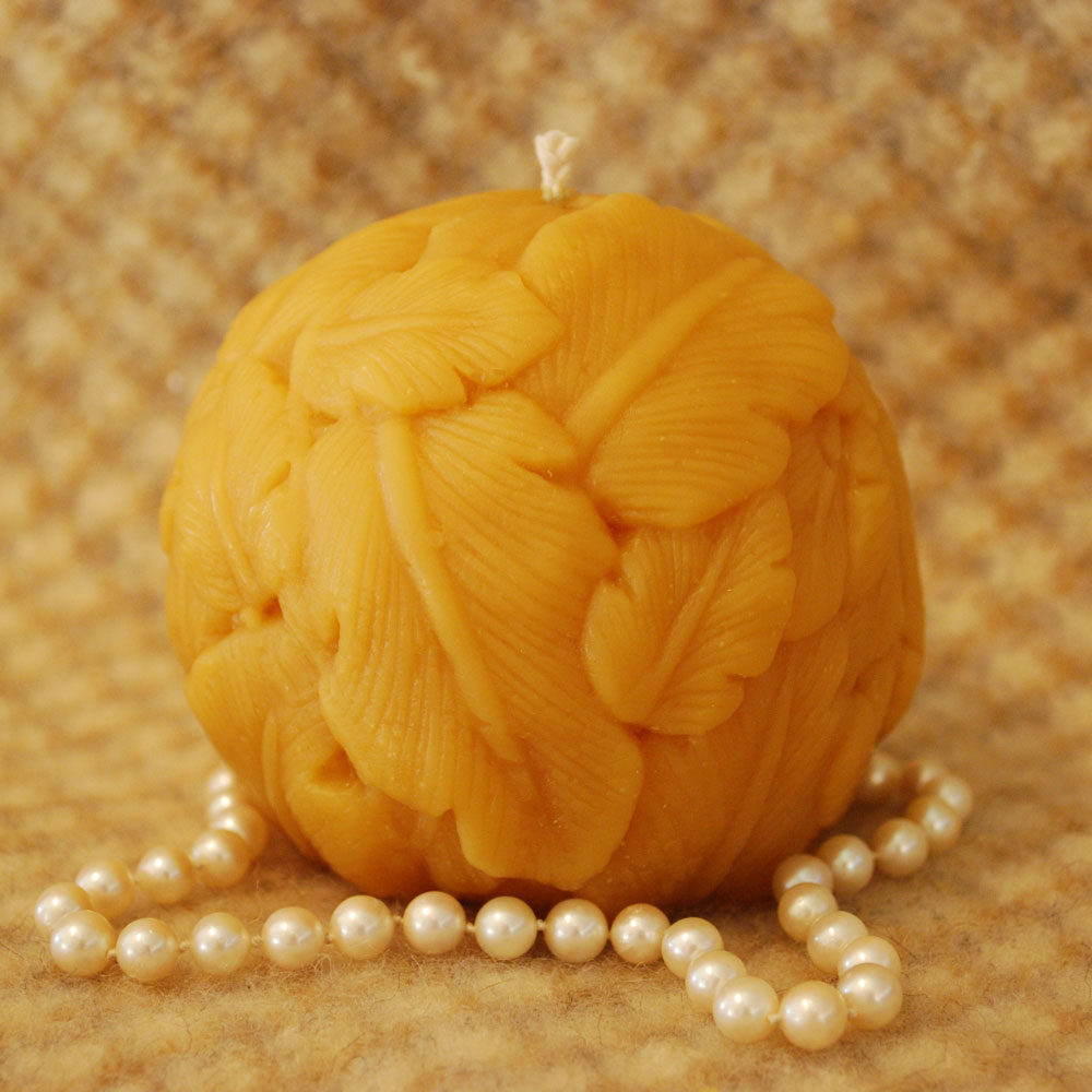 Beeswax Candle Spherical Primitive Carved leaf Ball Candle - Image 2