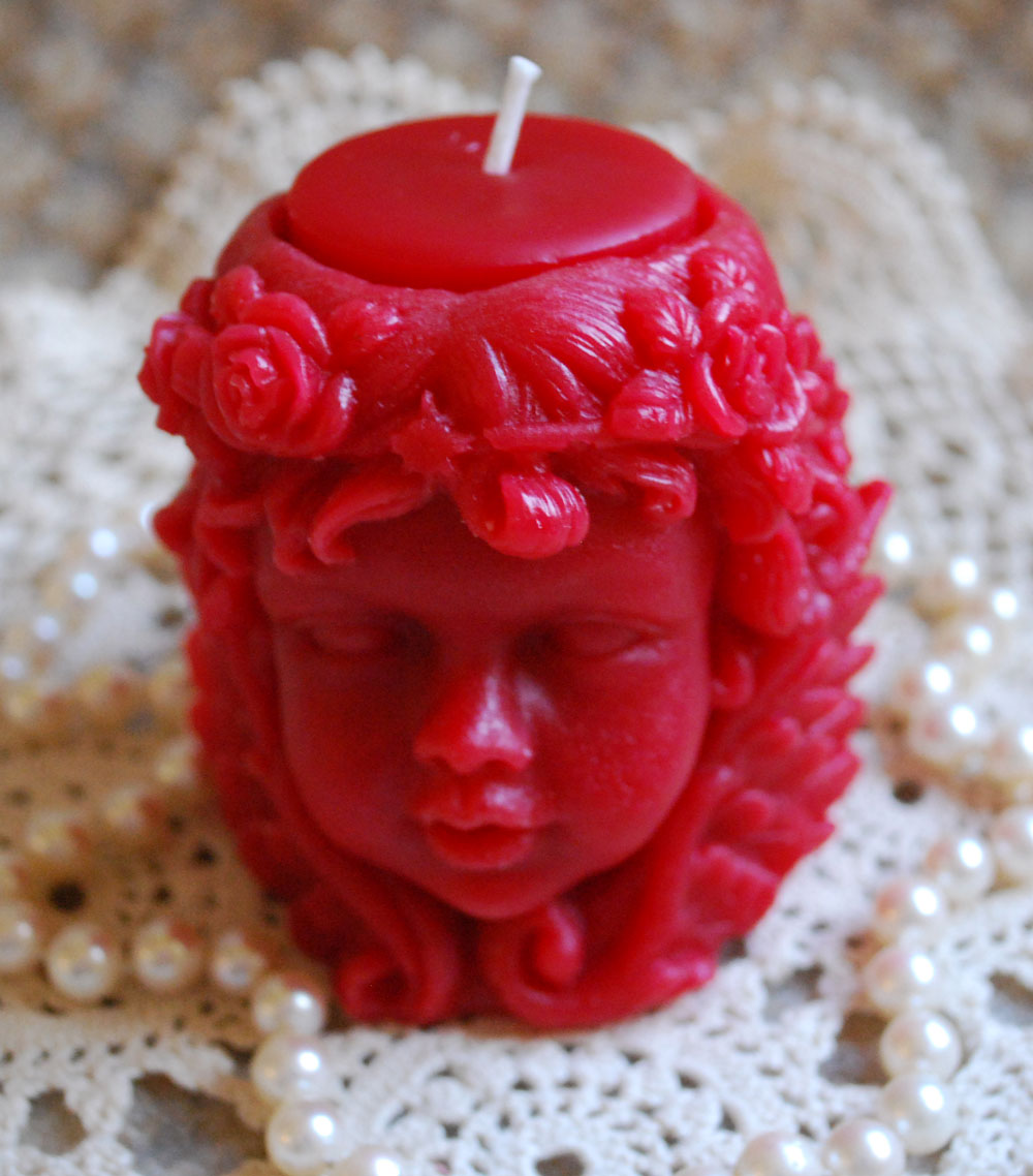 Detailed Cupid Angel Tea Light Holder in RED Beeswax