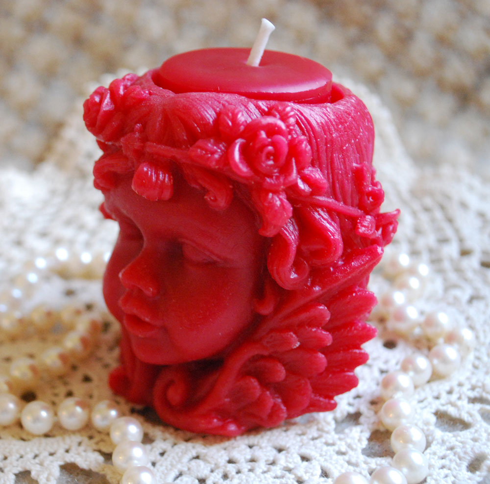 Detailed Cupid Angel Tea Light Holder in RED Beeswax - Image 2