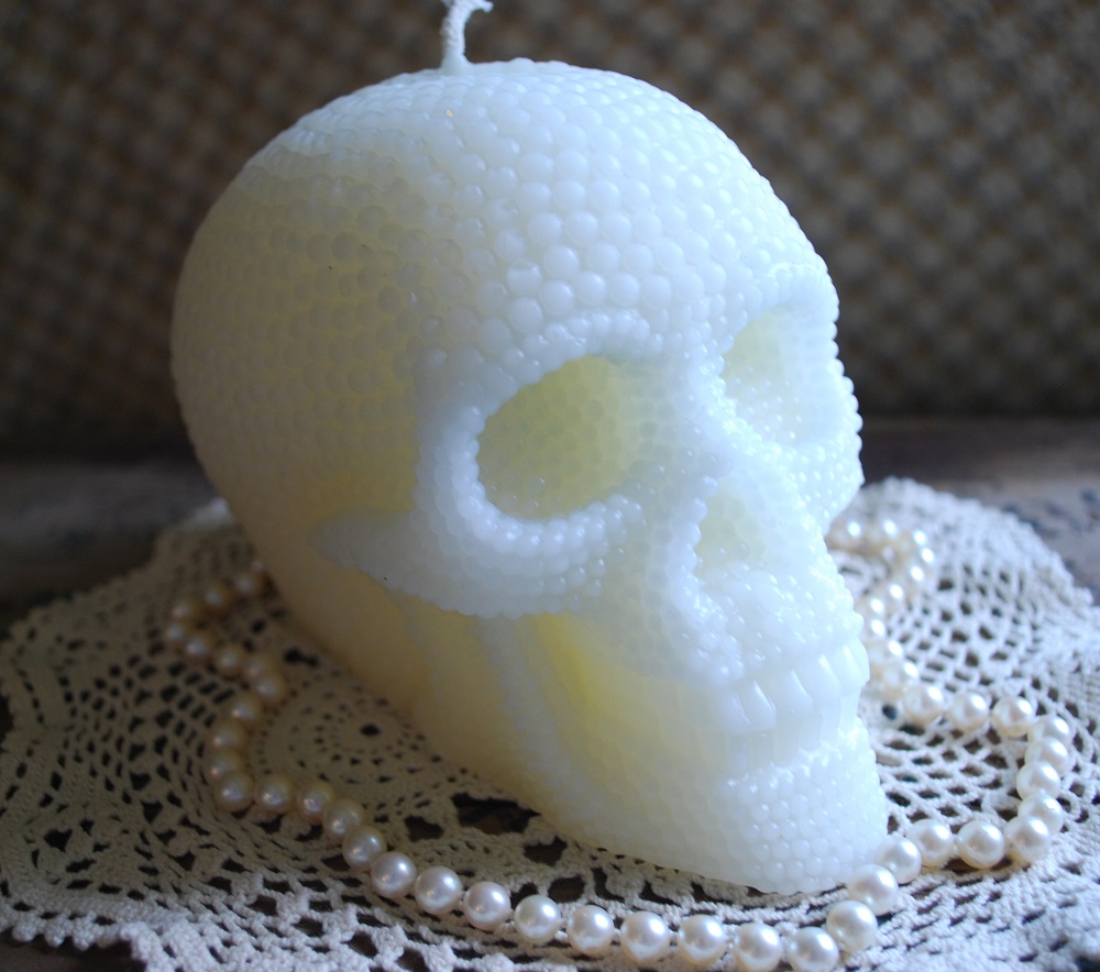 Beeswax Candle BIG Skull Shaped Candle in WHITE
