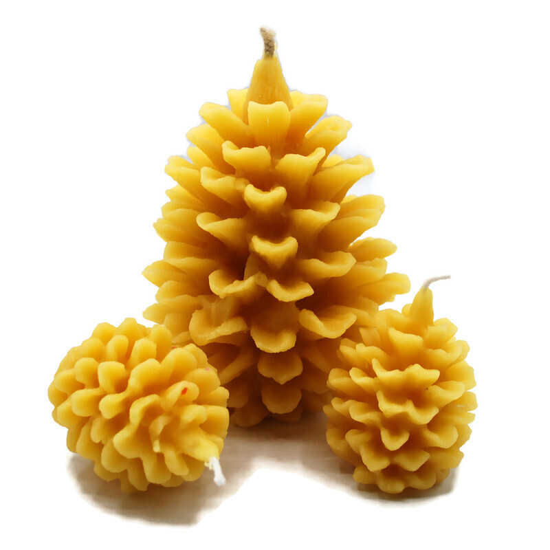 Beeswax Candles Pine Cone Shaped Candle Set of Three