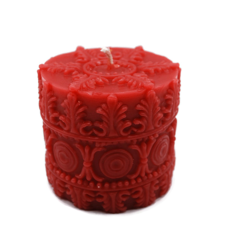 Pure Beeswax Snowflake Pillar in RED
