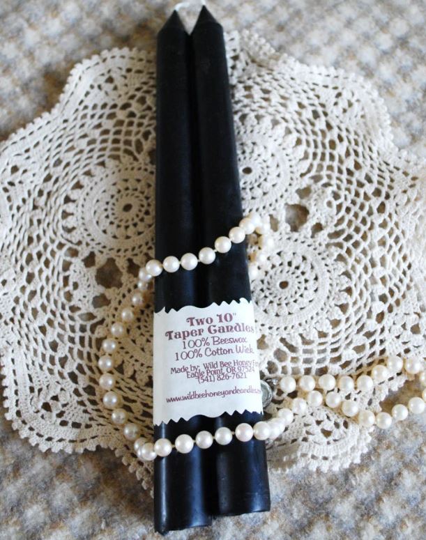 Pure Beeswax Tapers 10 inches tall in BLACK set 2