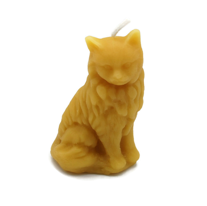 Beeswax Candle Small Sitting Cat Candle in Pure Beeswax