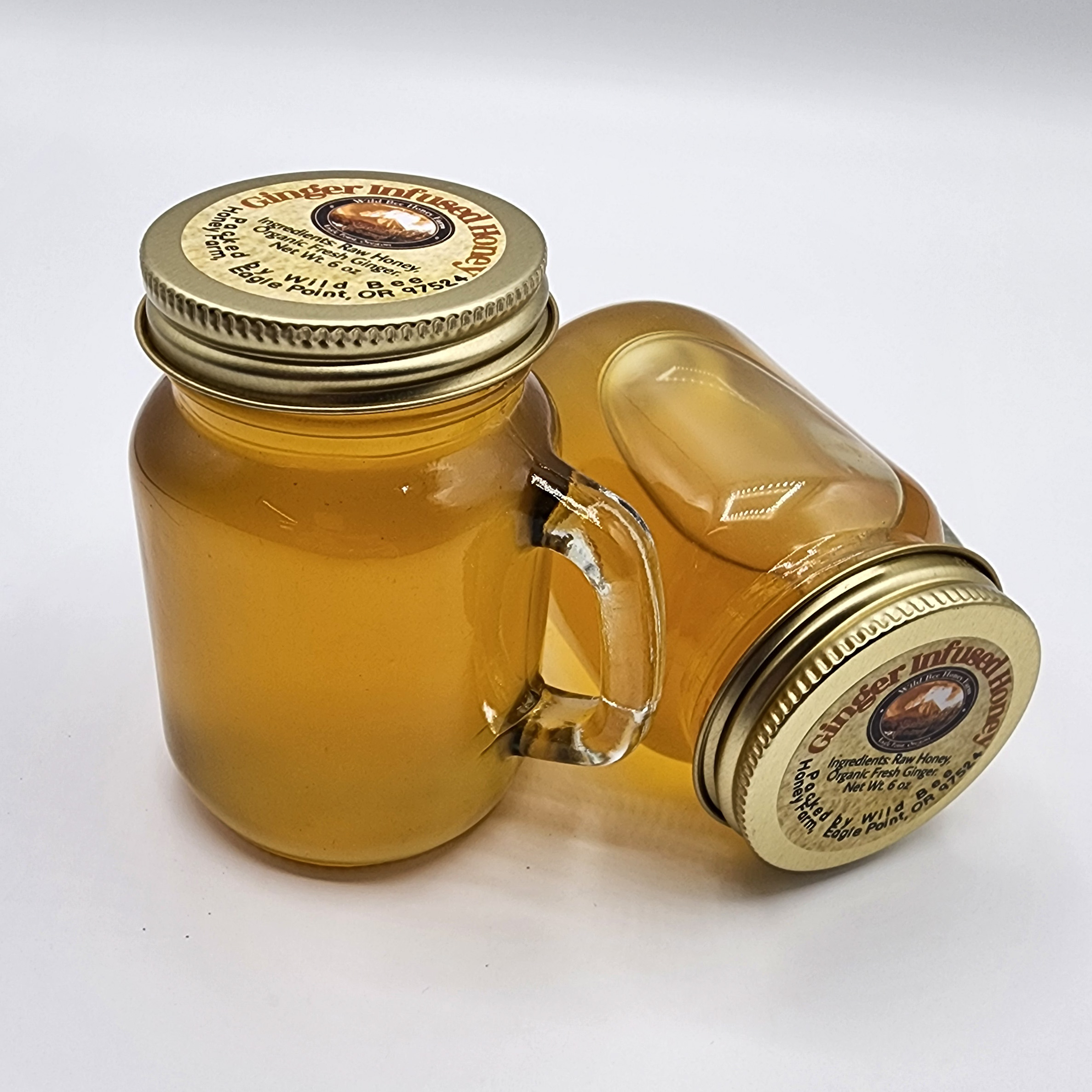 TWO JARS Ginger Infused Honey in Adorable Glass Mason Jars