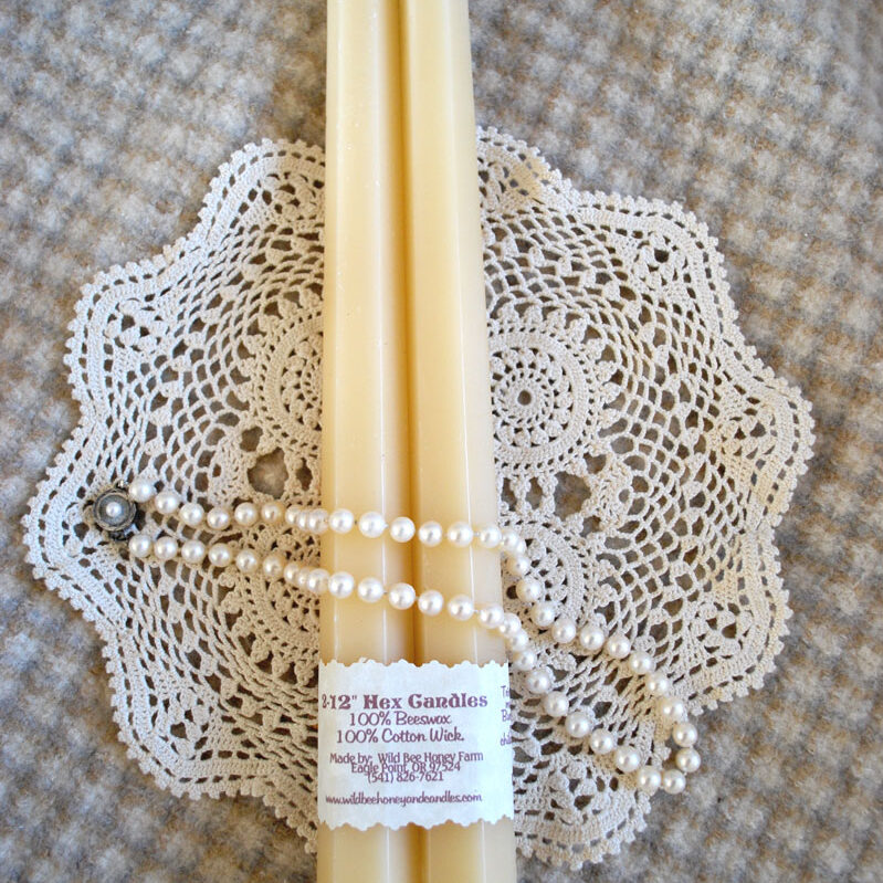 White Beeswax Hex Tapers